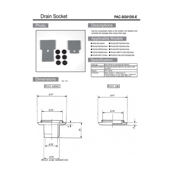 KIT DE DRENAJE PAC-SG61DS-E KIT DE DRENAJE PAC-SG61DS-E