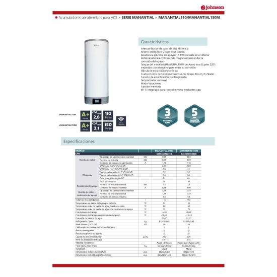 MANANTIAL150M ACUMULADOR AEROTÉRMICO JOHNSON PARA ACS MANANTIAL150M ACUMULADOR AEROTÉRMICO JOHNSON PARA ACS