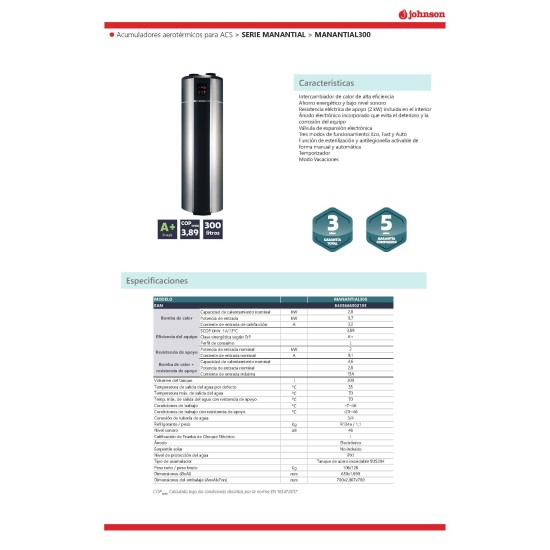 MANANTIAL300 ACUMULADOR AEROTÉRMICO JOHNSON PARA ACS MANANTIAL300 ACUMULADOR AEROTÉRMICO JOHNSON PARA ACS